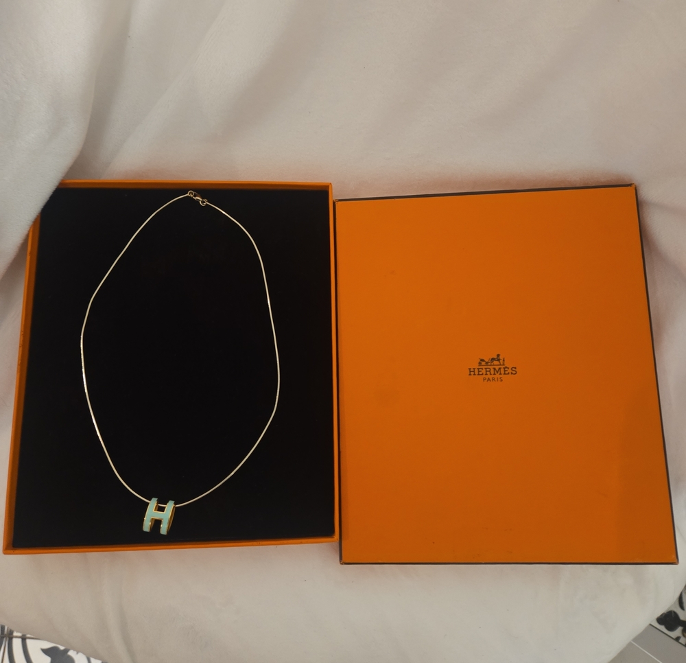 Hermes Gold Necklace with Mint H Pendant